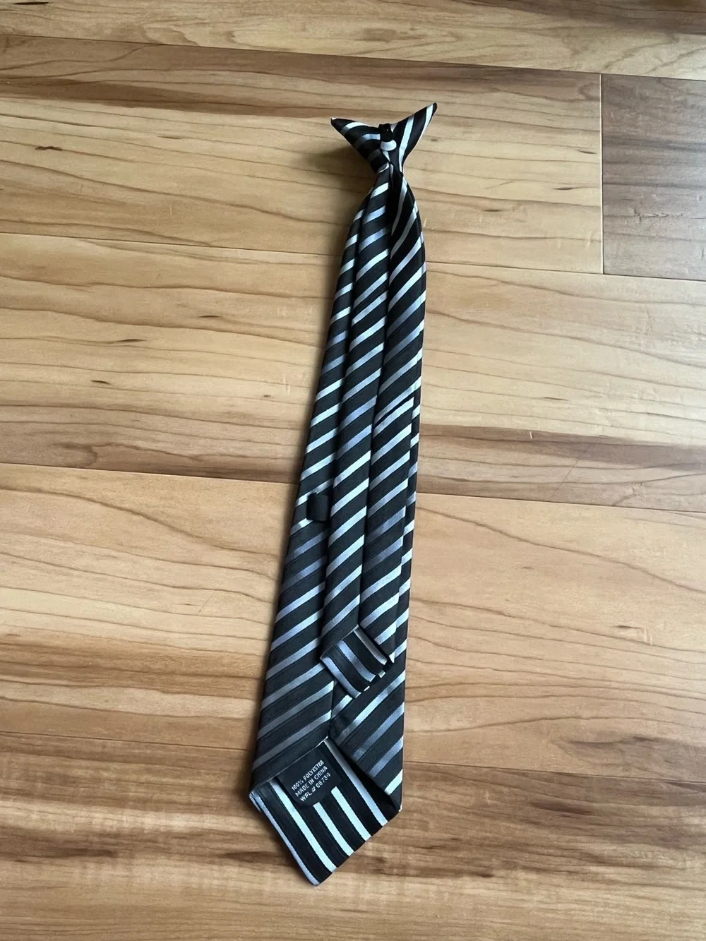Boys Black Gray Striped Pre-Tied Adjustable Necktie